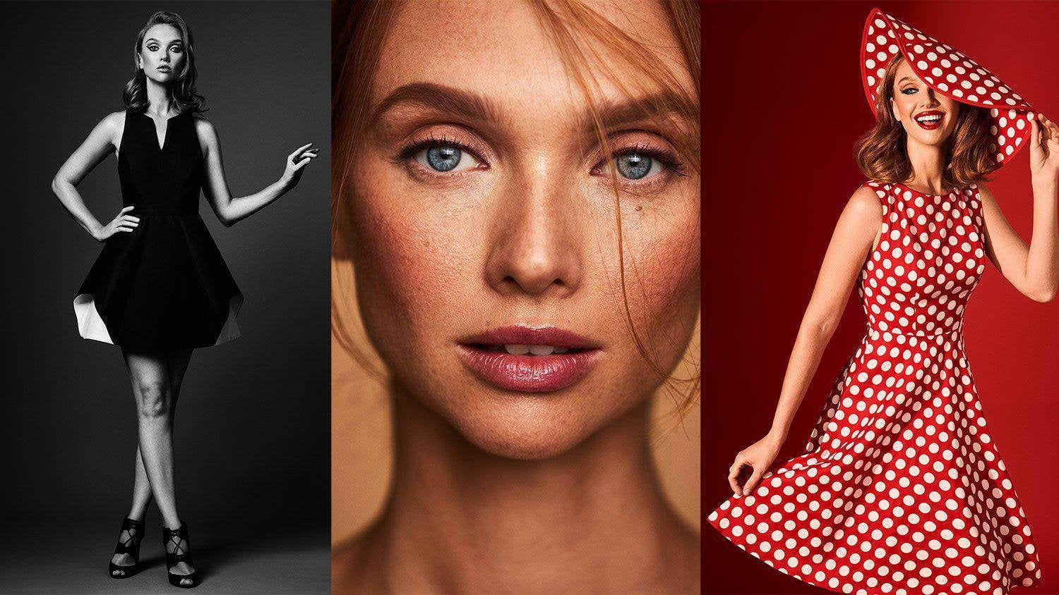 Three professional fashion photos of negative fill lighting.