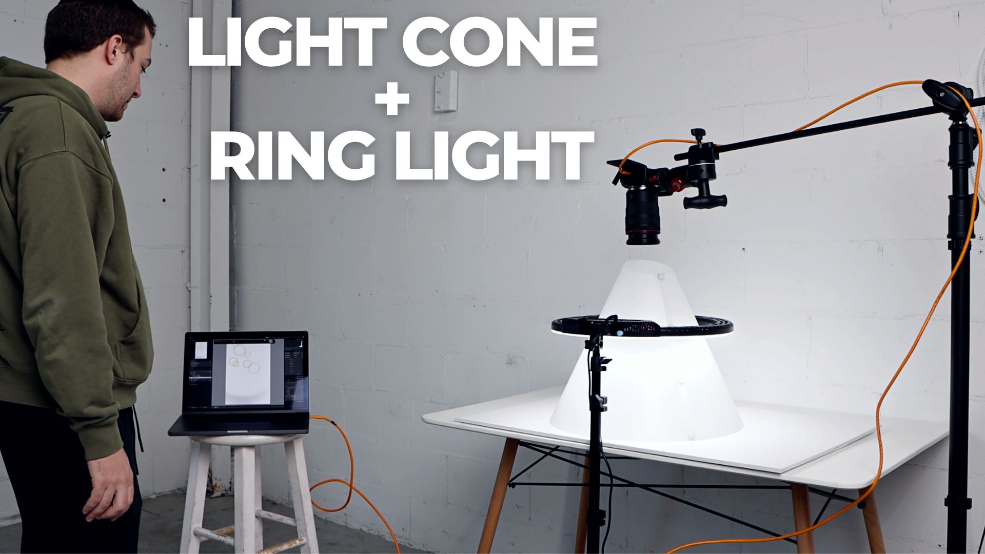 Light Cone with a ring light for jewelry photography setup.