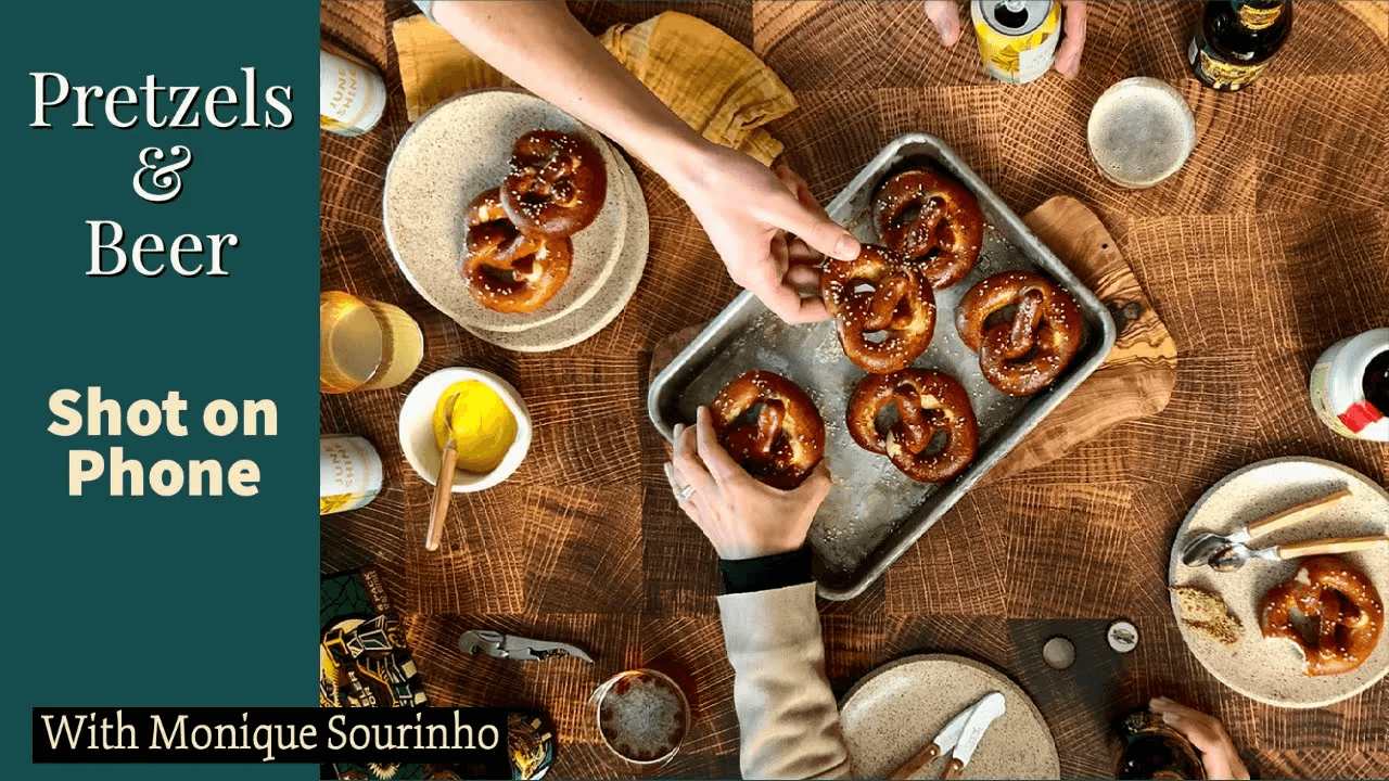 Pretzels & Beer Shot with Phone | Duo Boards Food Photography with Monique Sourinho-V-Flat World