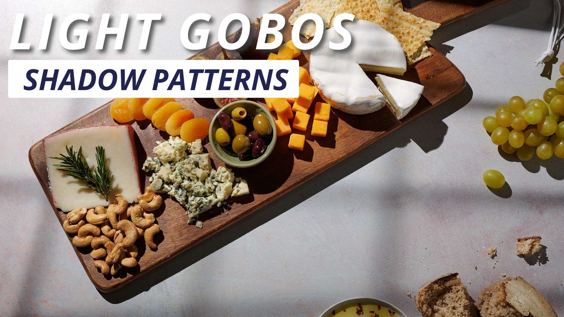 Using gobos to create unique shadow patterns in food photography.