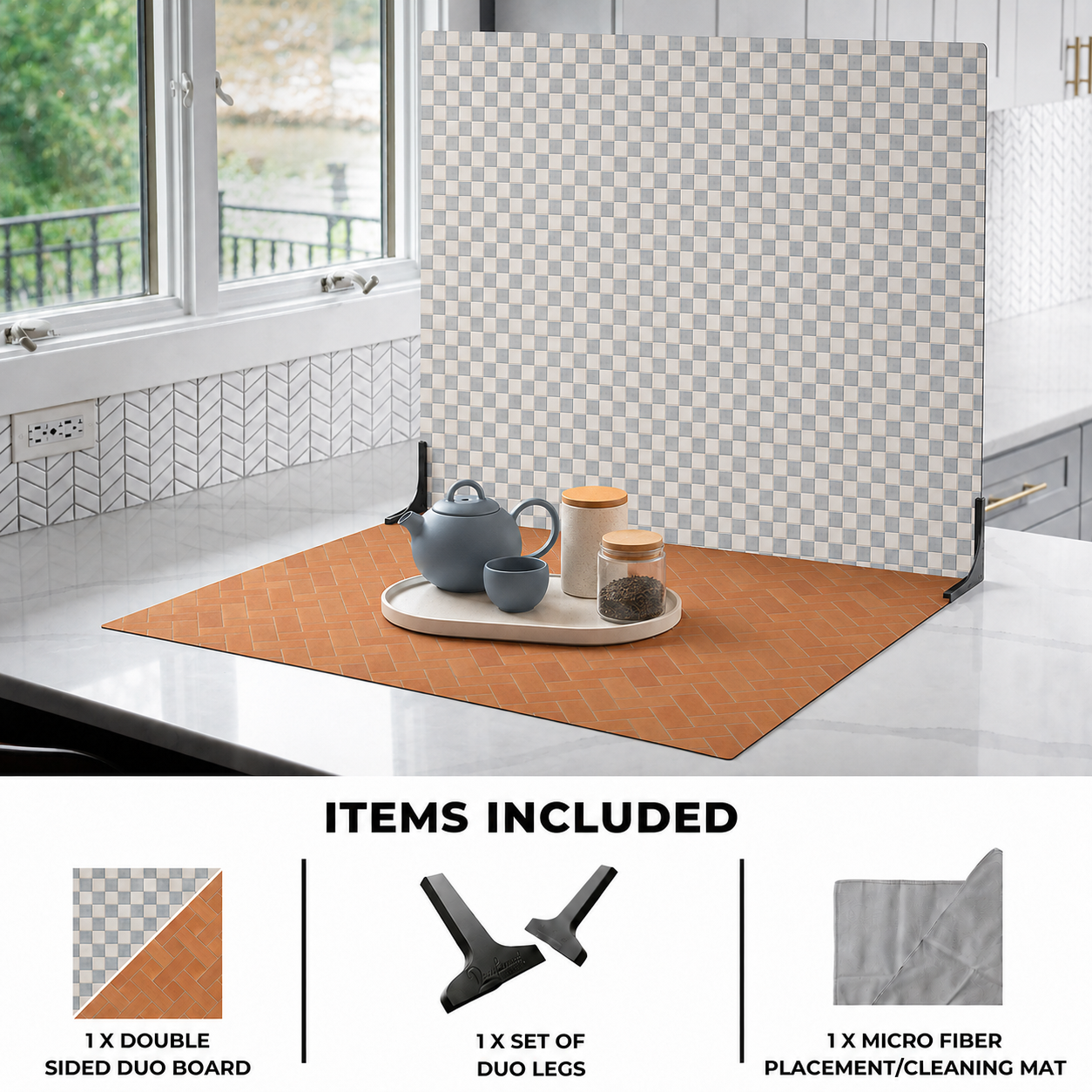 Blue Gray Micro Check / Warm Ochre Terracotta Herringbone - XL