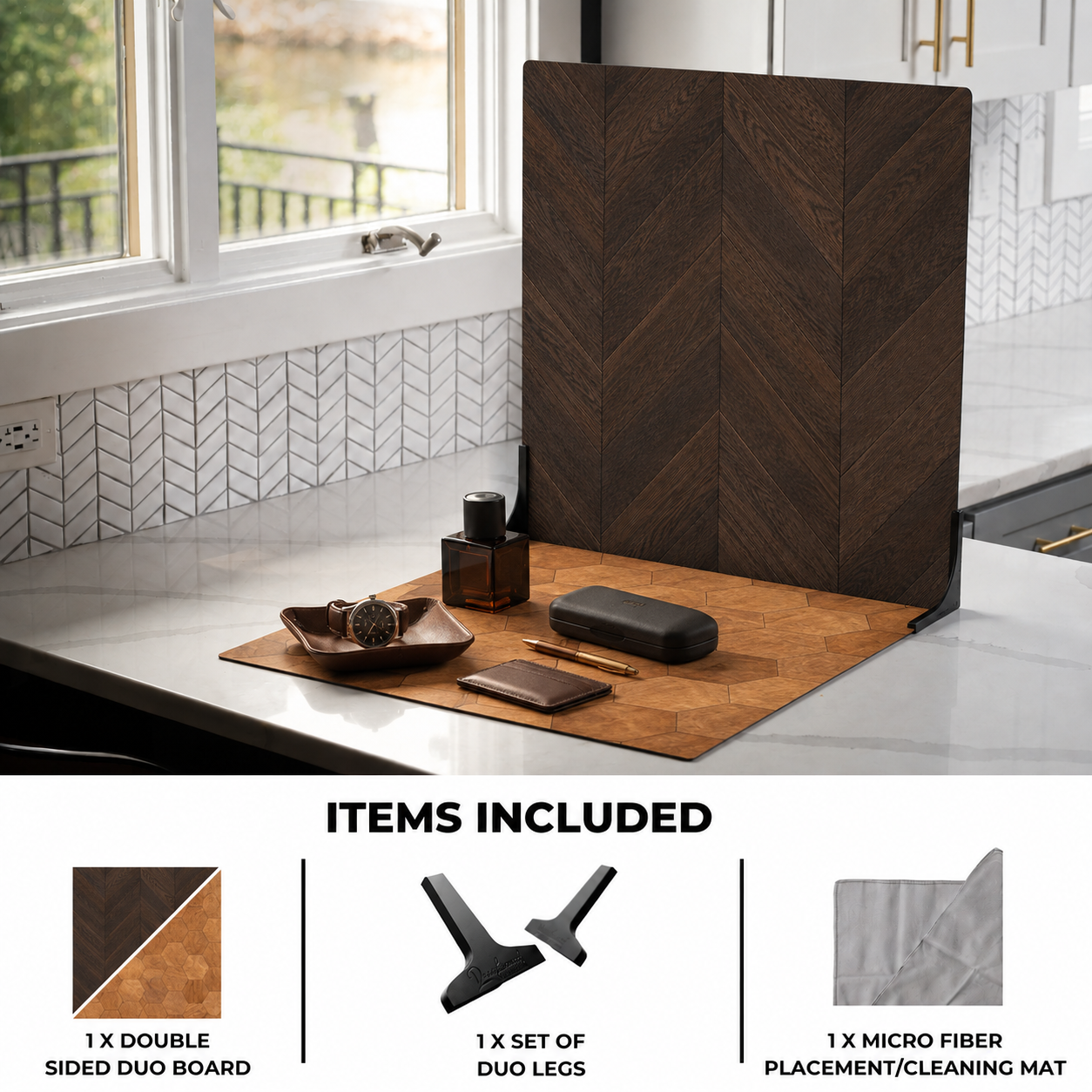 Dark Walnut Chevron / Warm Wood Honeycomb
