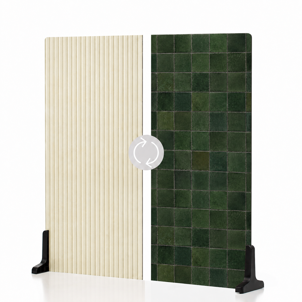 Fluted Ivory Ceramic / Deep Forest Green Tile