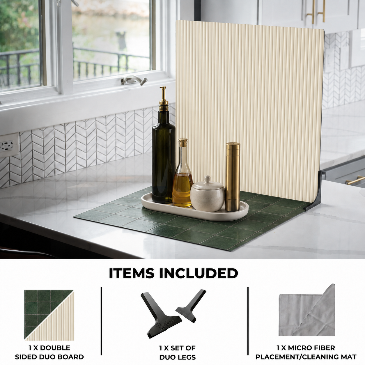 Fluted Ivory Ceramic / Deep Forest Green Tile