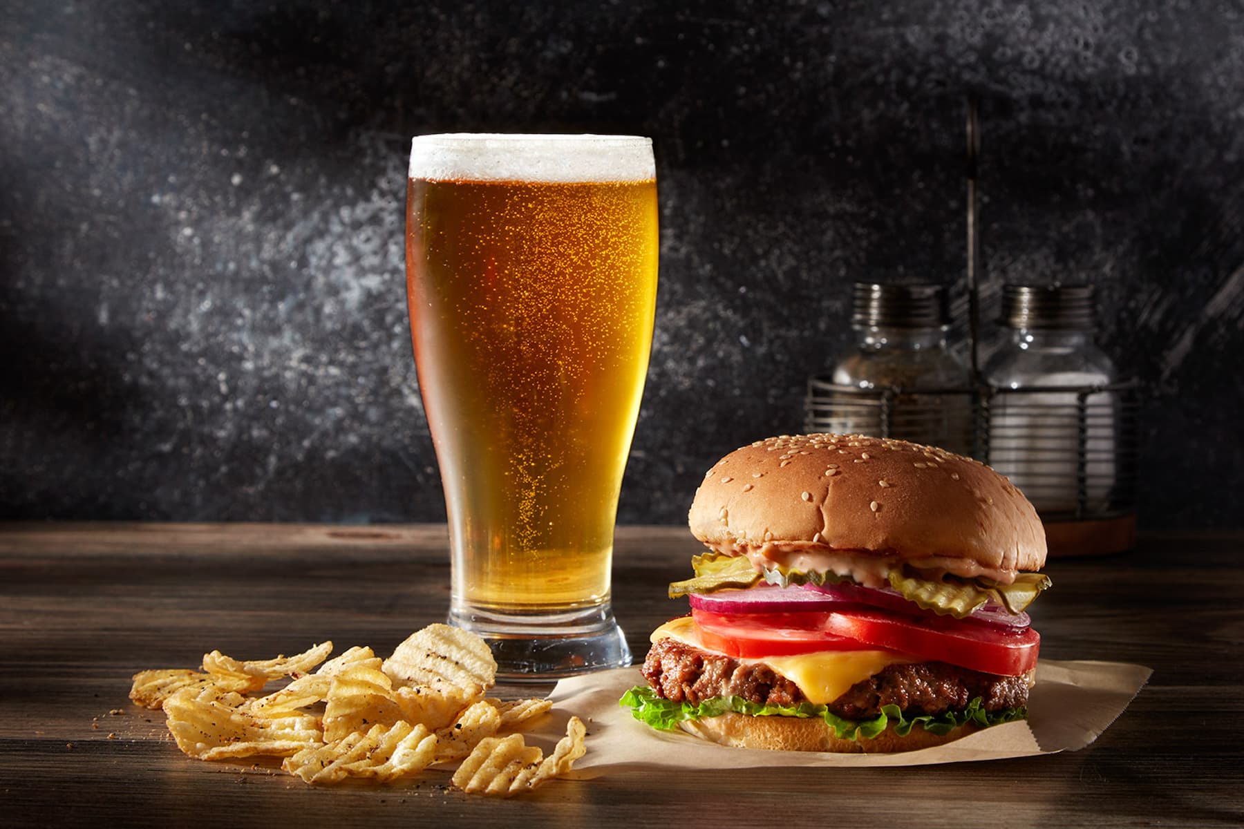 photo of burger and beer