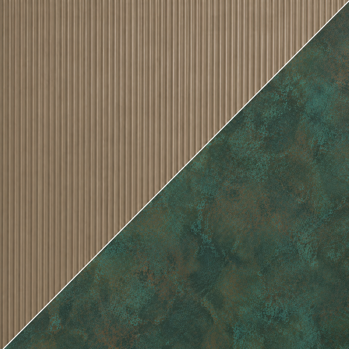 Smoked Champagne Reeded Glass / Verdigris Patinated Copper - XL