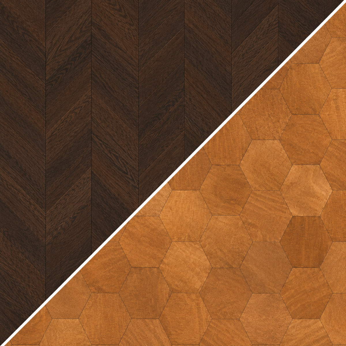 Dark Walnut Chevron / Warm Wood Honeycomb