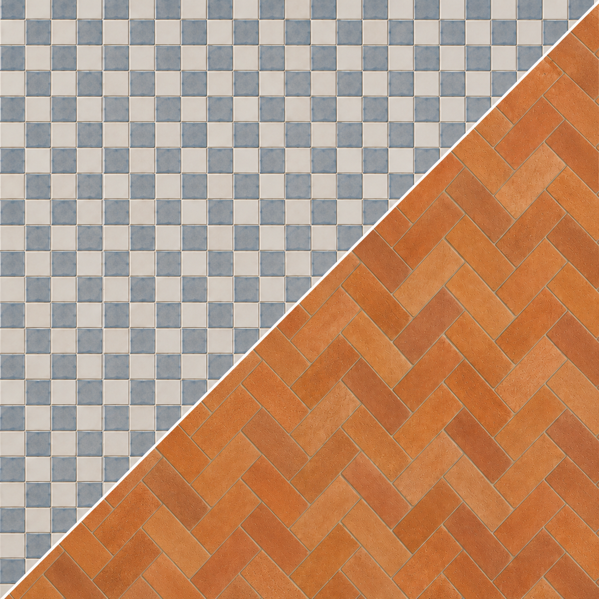 Blue Gray Micro Check / Warm Ochre Terracotta Herringbone