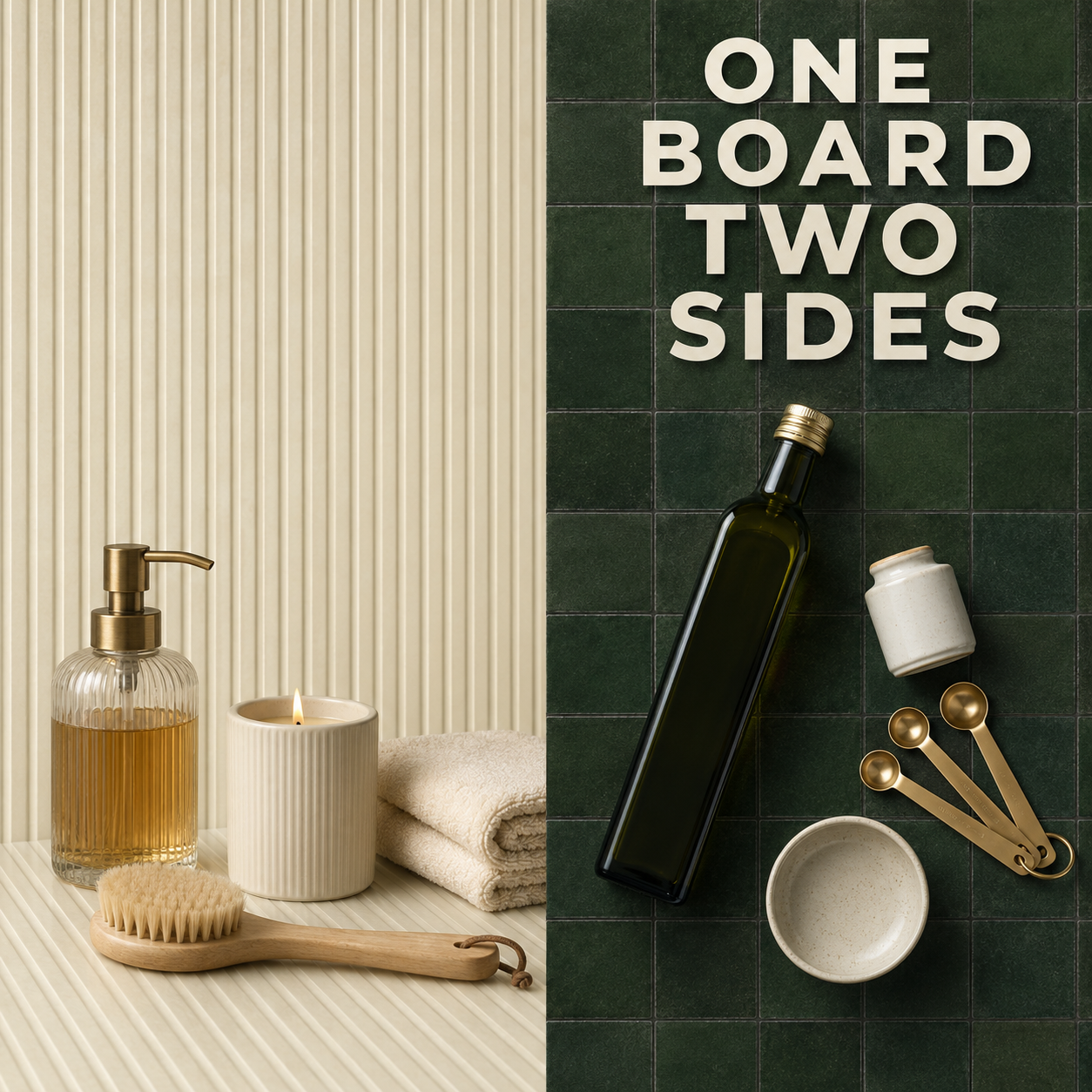 Fluted Ivory Ceramic / Deep Forest Green Tile