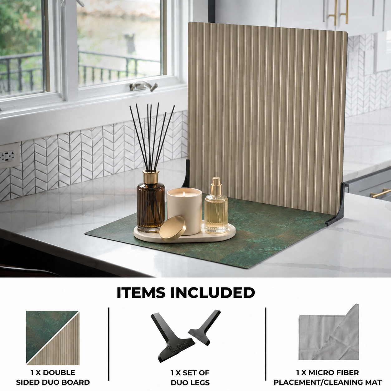 Smoked Champagne Reeded Glass / Verdigris Patinated Copper
